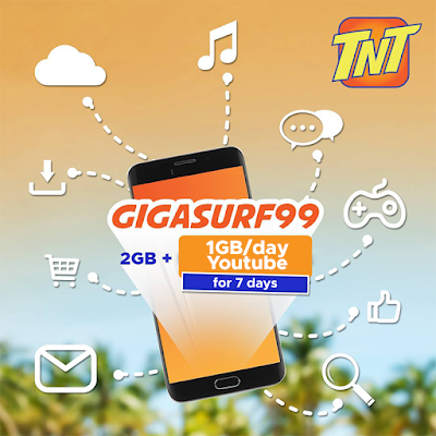 Tnt Gigasurf 99 2gb Data 1gb Free Youtube Everyday For 7 Days