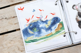 Handmade fabric book, first baby cloth book, wild animals watercolor illustrations