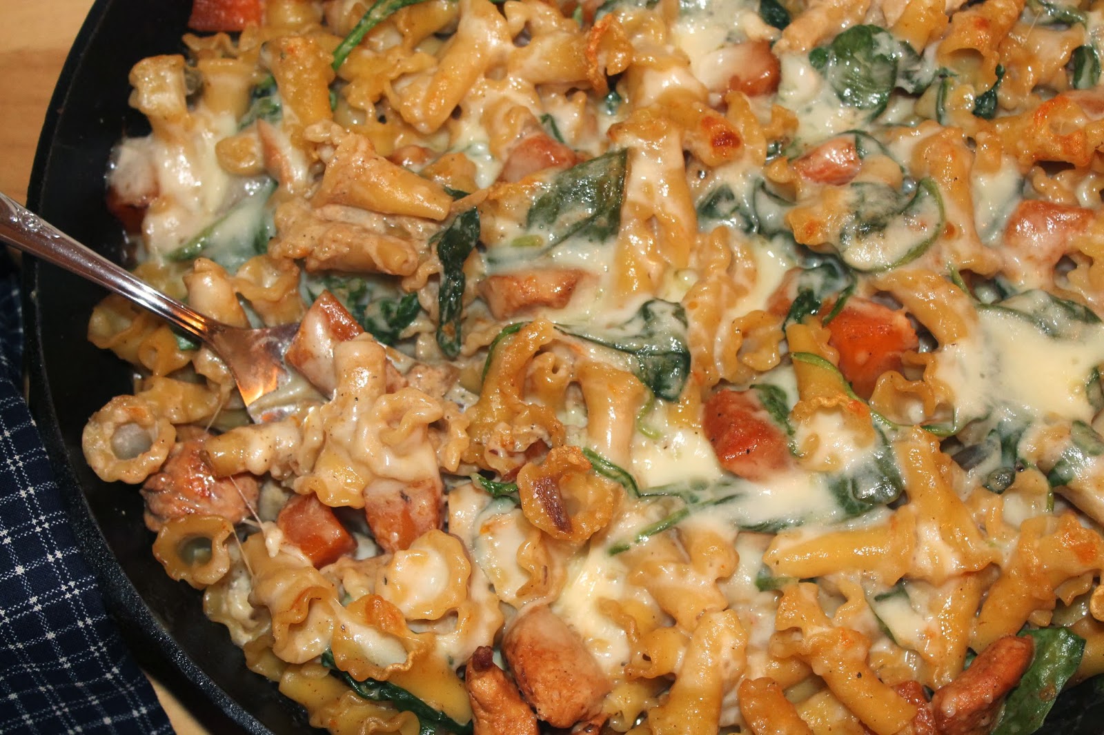 Savory Moments Chicken, butternut squash, and spinach skillet pasta bake