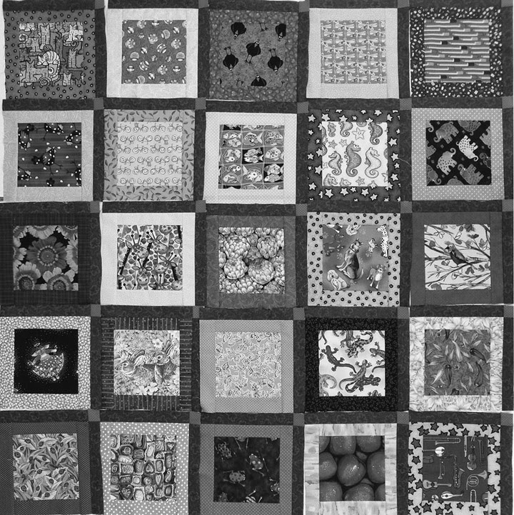Robin Atkins, I Spy quilt, possible layout showing values in grey scale