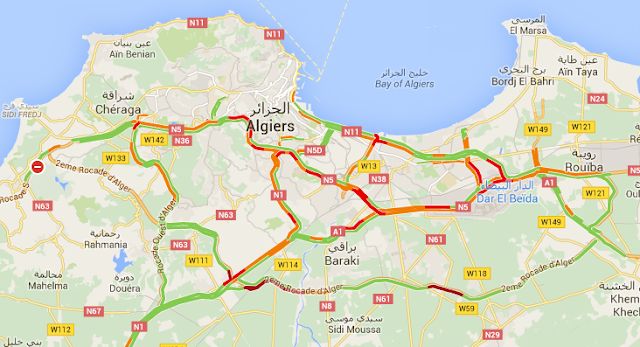 أخيرا يمكنك معرفة حركة المرور في الجزائر العاصمة مباشرة في خرائط google   