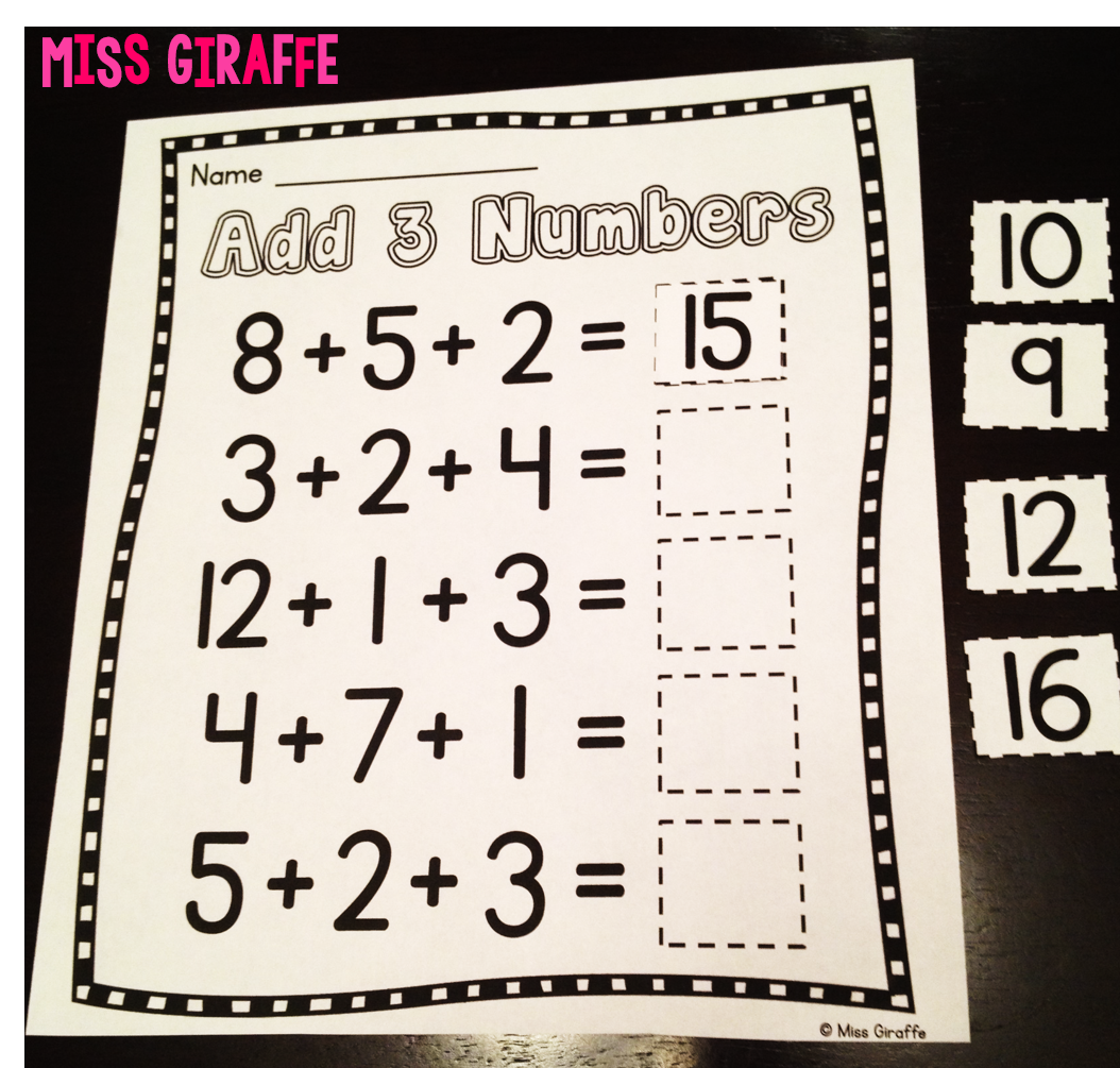 Adding 3 numbers first grade worksheets and activities to make 3 addends hands on and easy