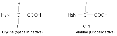Excepting glycine, all α-amino acids possess an asymmetric carbon atom and are optically active.