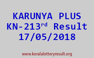 KARUNYA PLUS Lottery KN 213 Result 17-05-2018