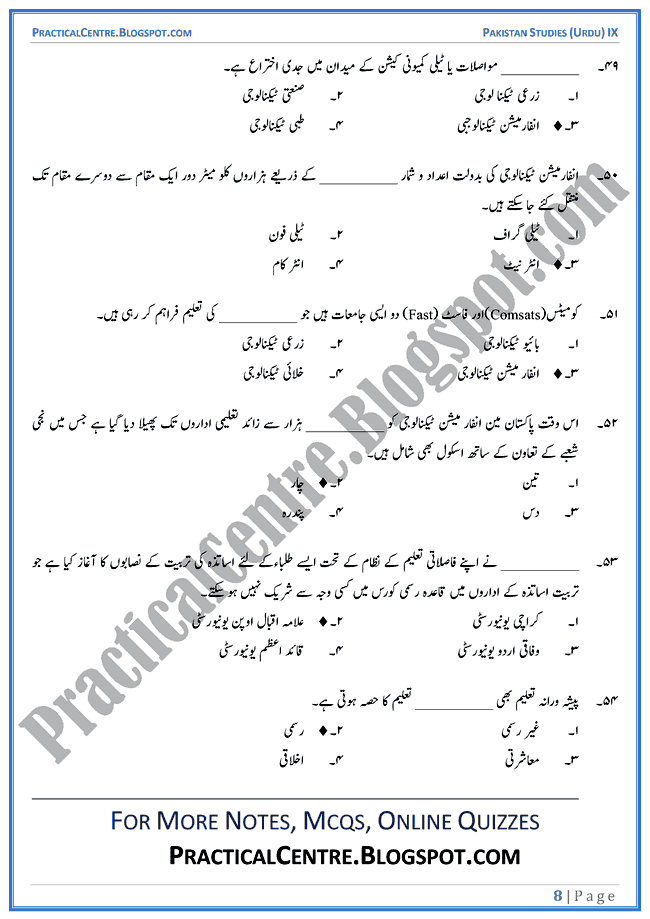education-in-pakistan-mcqs-pakistan-studies-urdu-9th
