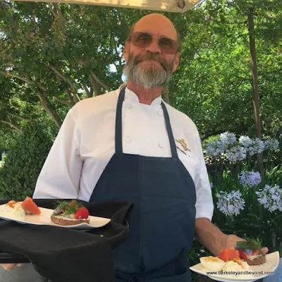 Chef Matthew Lowe delivers first course of paired tasting at Kendall-Jackson Wine Estate & Gardens in Fulton, California
