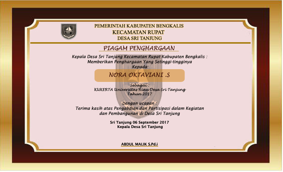 Contoh Sertifikat Penghargaan