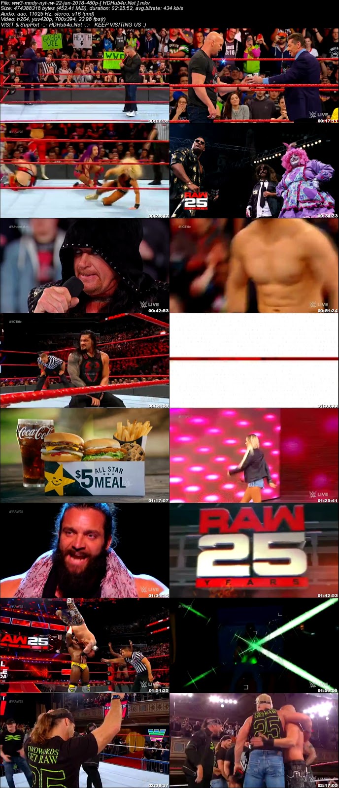 WWE Monday Night Raw 22 January 2018 480p HDTV 450MB