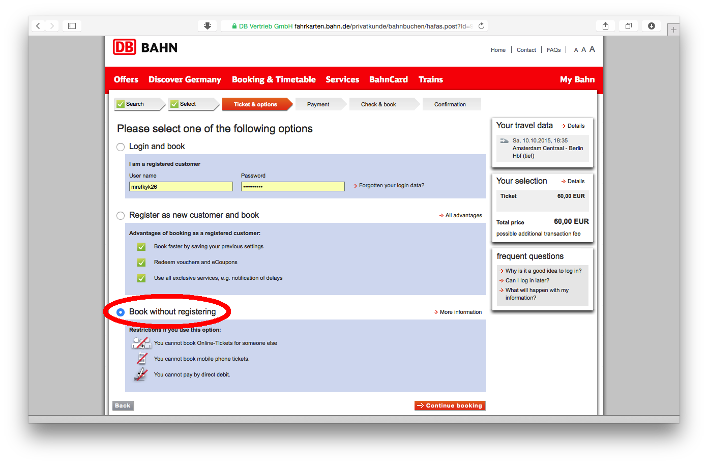 Tampilan web bahn.de: pengisian data penumpang