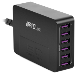 Sentey 6-port 50w 2.4amp USB Charger Charging Station Full Smart Ports Auto Detect Technology Fasting Charge and Safety Ls-2225 Black Rubber Finish Charging Hub Multi port USB Charger Wall and Travel Charger for Apple Iphone 4-5-6 / 6 Plus, Ipad Air 2 / Mini 3, Samsung Galaxy S6 / S6 Edge and More- Retail Packaging-(black) Included Free Travel Pouch Protection Bag