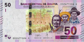 Bolivia Currency 50 Bolivianos banknote 2018 National Heroes