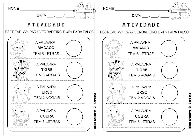 Atividade Língua Portuguesa Alfabetização