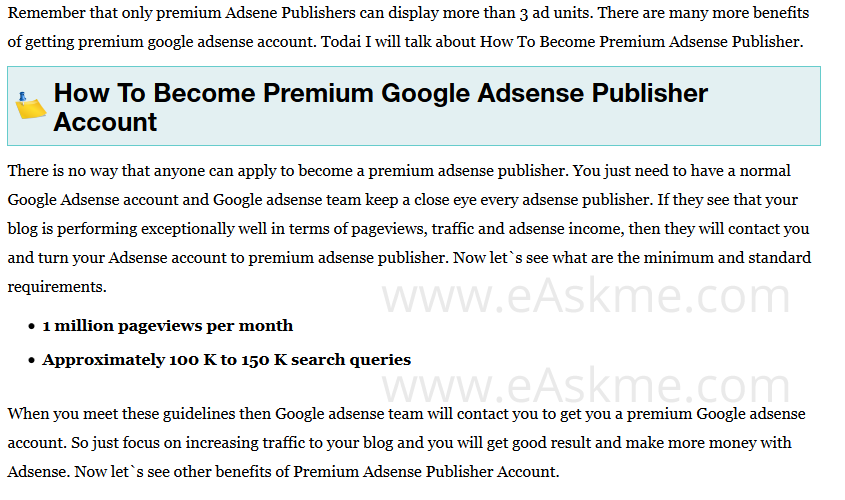 How To Become Premium Adsense Publisher : eAskme