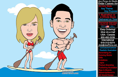 Couple on Paddle Board Custom Cartoon Ad