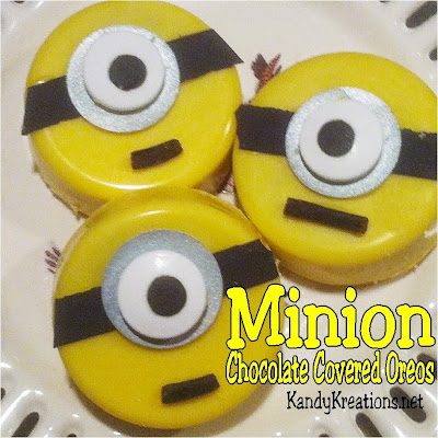 Bring these Chocolate Covered Oreos to your Minion party with a few easy ingredients and simple steps.  Your guests will love these Minion chocolate covered oreos and be glad to have their own Gru in their midst.