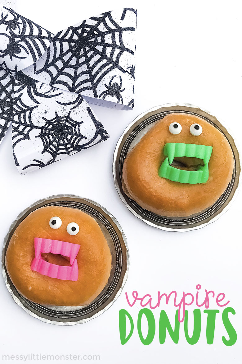 Vampire Donuts - A fun and easy halloween snack idea! These Halloween snacks make exciting halloween party food for kids to make and eat!