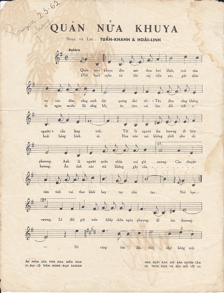 SHEET MUSIC FREE Sheet PIANO FOR YOU Sheet nhạc bài Quán nửa khuya