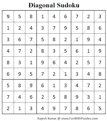 Diagonal Sudoku (Fun With Sudoku #75) Solution