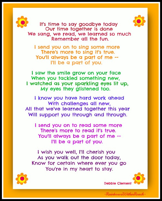 End of Year Poem by Debbie Clement (FREEBIE pdf at the Early Education Emporium) 