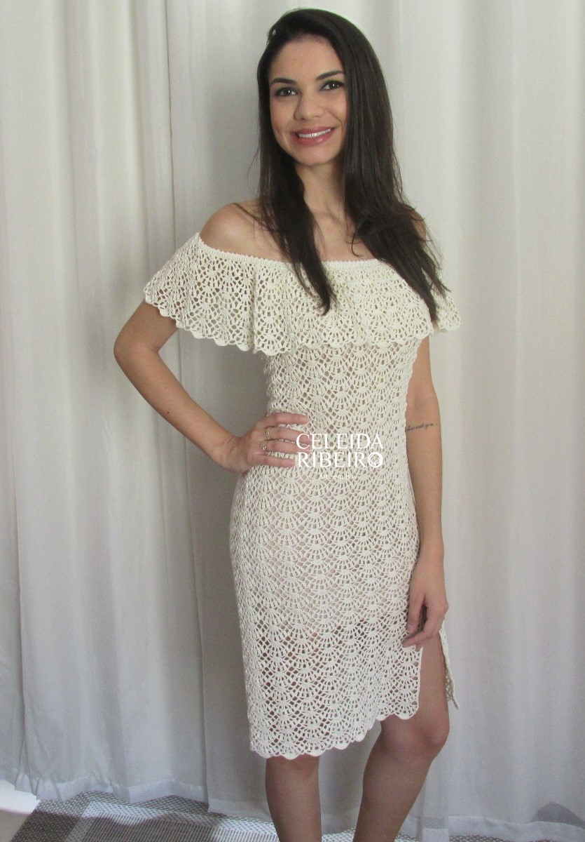 vestido ombro a ombro croche