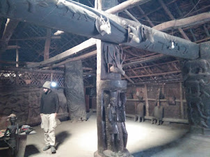 View of internal wooden structure of Wangnao konyak hut
