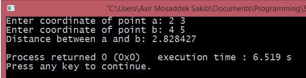 Calculate Distance of Two Points using C Structure - Block Of Codes