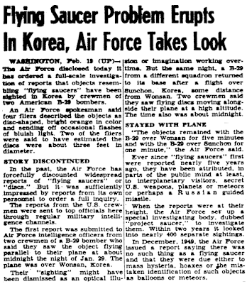 Flying Saucer Problem Erupts in Korea - Air Force Takes a Look - Pensacola News Journal 2-20-1952 Flying Saucer Problem Erupts in Korea - Air Force Takes a Look - Pensacola News Journal 2-20-1952
