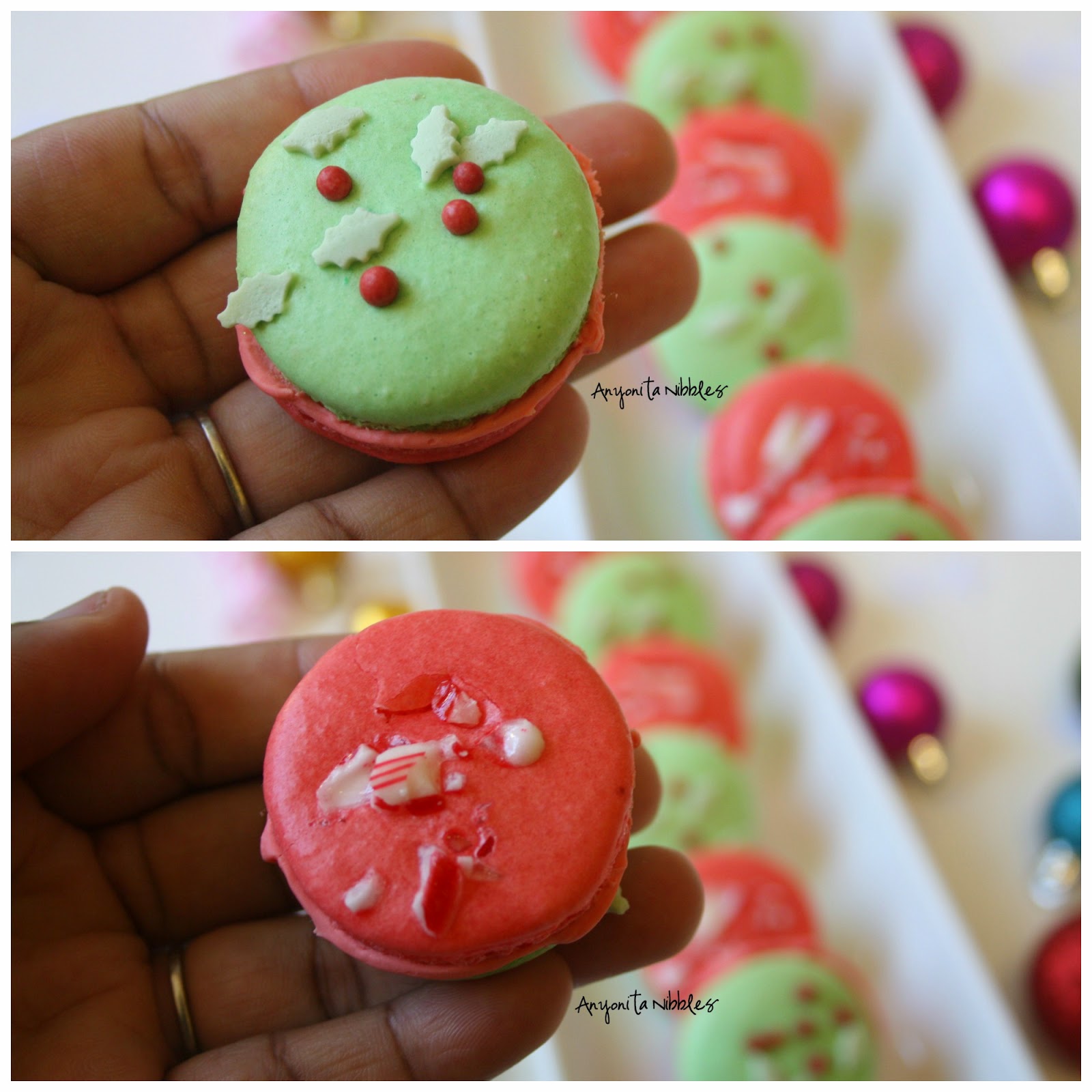 Front and back to a Gluten Free Double Peppermint French Macaron from Anyonita-nibbles.co.uk