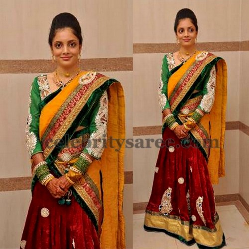 Bride in Velvet Half Saree - Saree Blouse Patterns