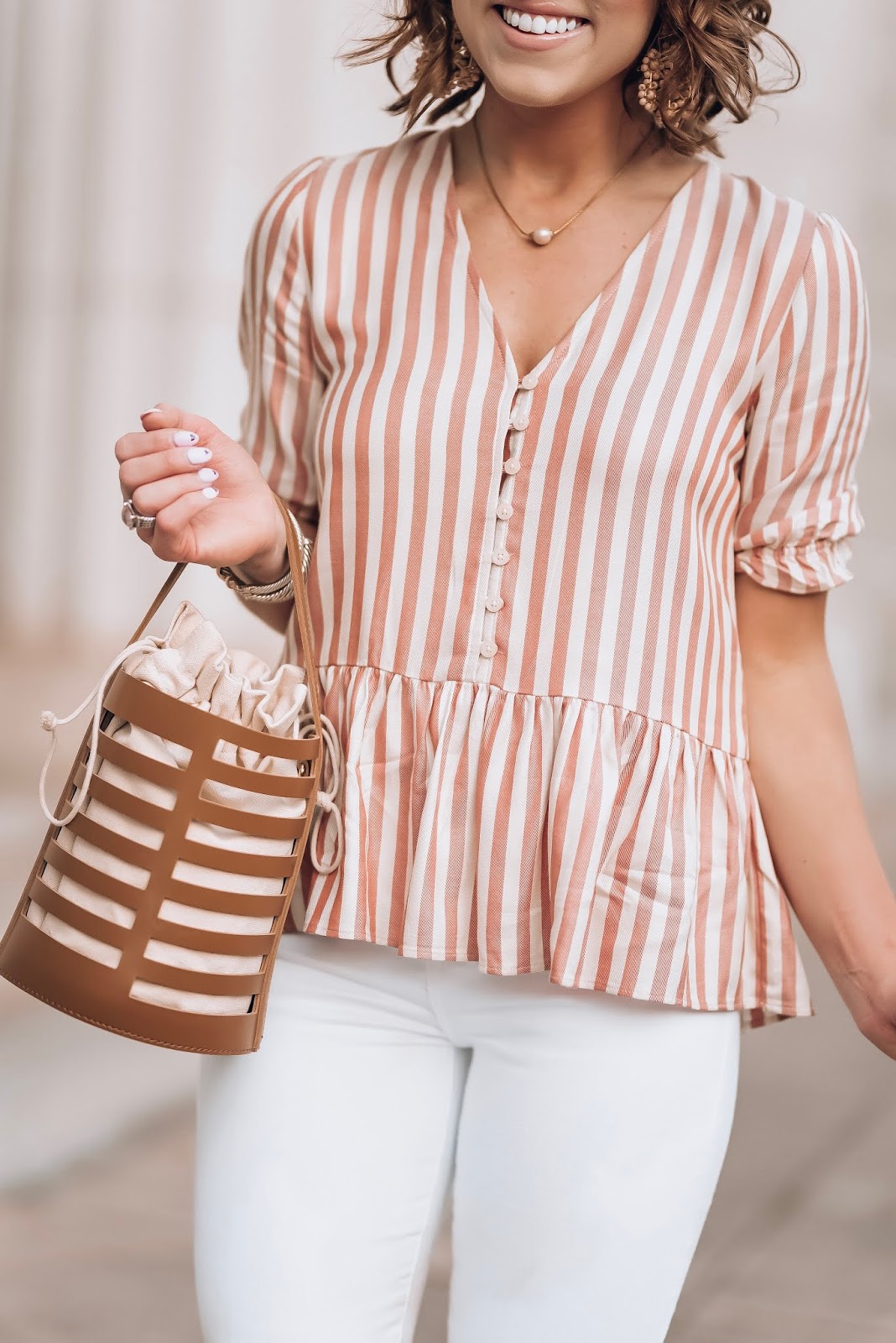 Stripes for Spring: Madewell Stripe Peplum Top + white jeans & leopard sandals - Something Delightful Blog #springstyle #springfashion #springlooks