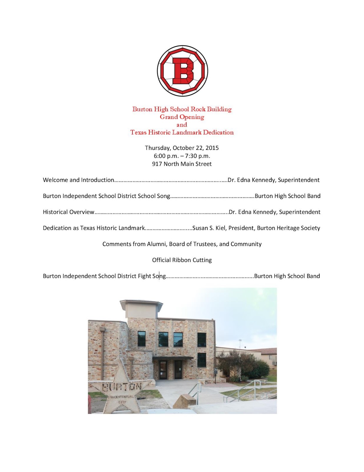 Burton ISD Burton High School Rock Building Historical Marker