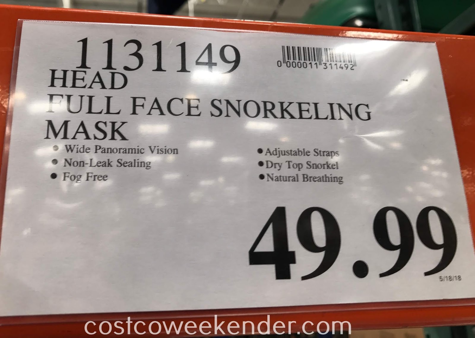 Head FullFace Snorkeling Mask Costco Weekender
