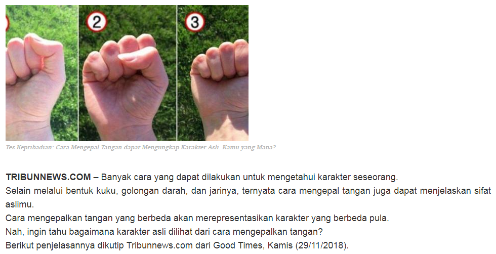 Benarkah Hanya Dari Cara Mengepal Tangan Kita Dapat