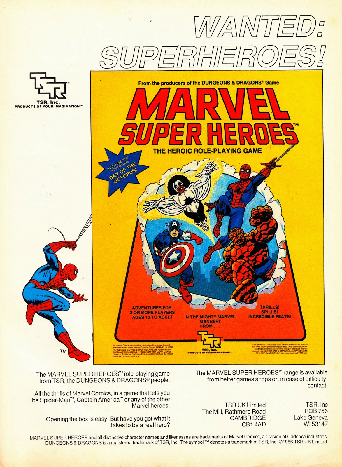 STARLOGGED - GEEK MEDIA AGAIN: 1986: MARVEL SUPER HEROES RPG ADVERT (TSR)