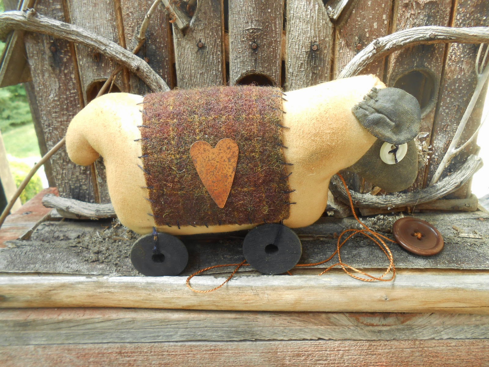 KKL Primitives Selling Blog PRIMITIVE SHEEP PULL TOY SOLD