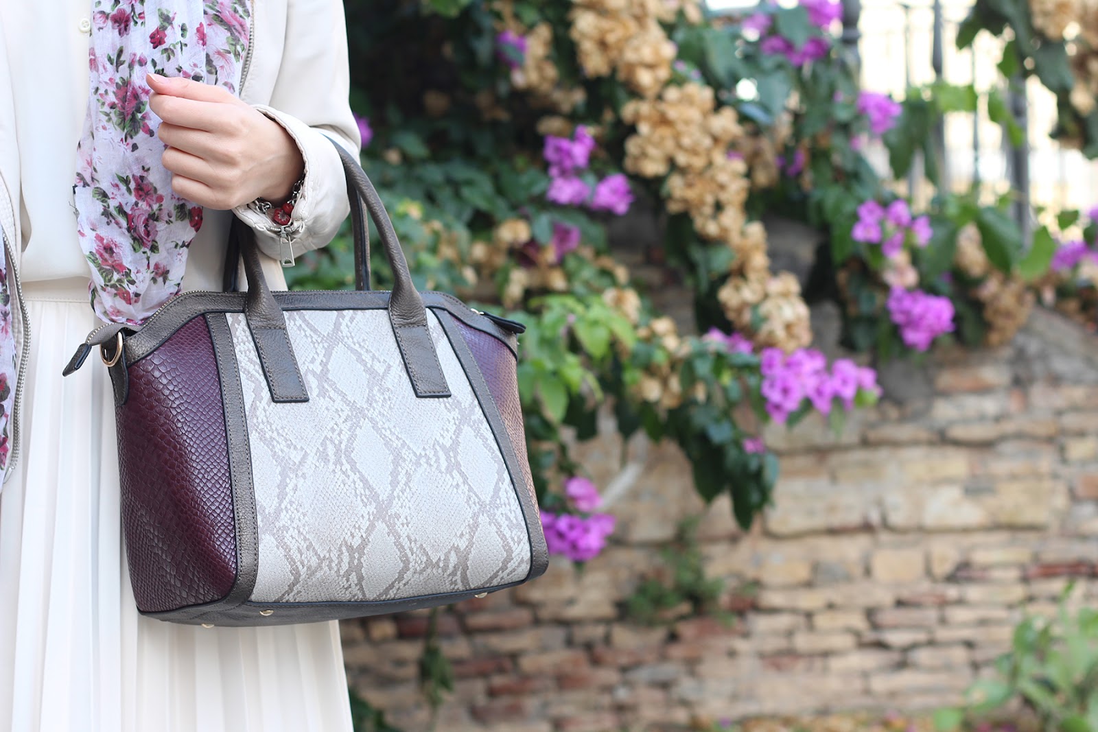 bijou brigitte bag animalier burgundy cream python