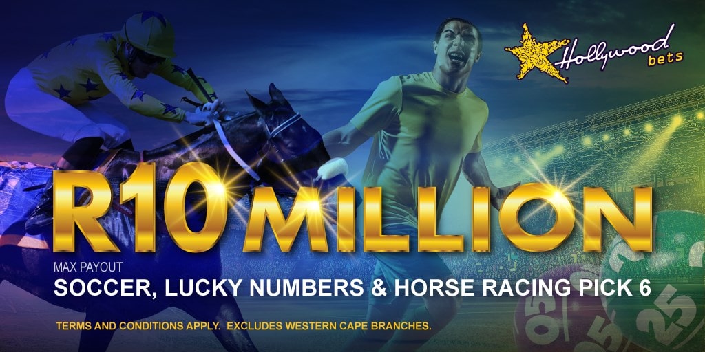 R10 Million Payout Limit at Hollywoodbets R10 Million Payout Limit at Hollywoodbets - Max Payout - Soccer, Lucky Numbers, Horse Racing (Pick 6) - Excludes Western Cape