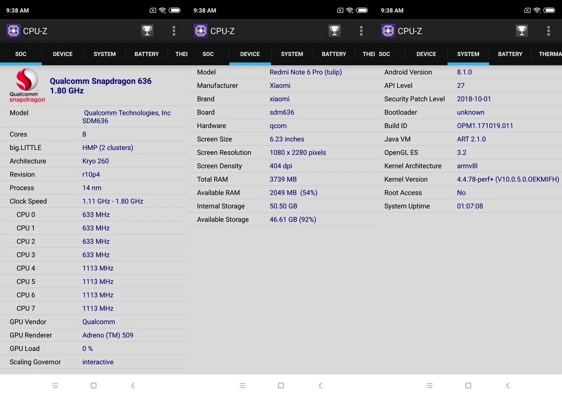 CPU-Z Xiaomi Redmi Note 6 Pro