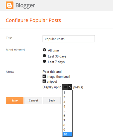 Configuring Popular Posts Widget for Blogger