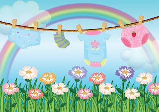 Clipart Image of Baby Clothes on a Line on a Summer Day