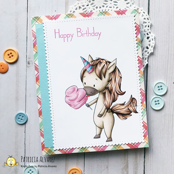 Birthday card using Unicorn with cotton candy digital stamp