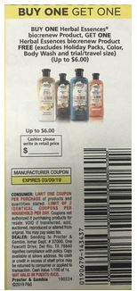 USE (1) BOGO Herbal Essences Bio Renew March P&G Insert