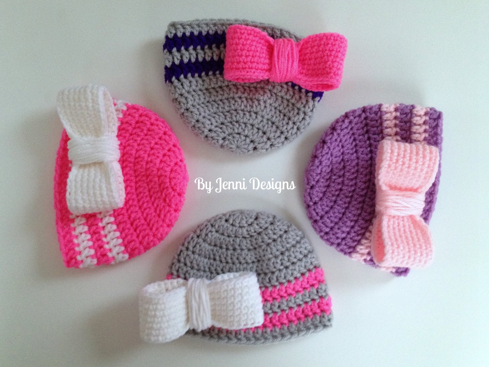 By Jenni Designs Free Crochet Pattern Newborn Bow Beanie