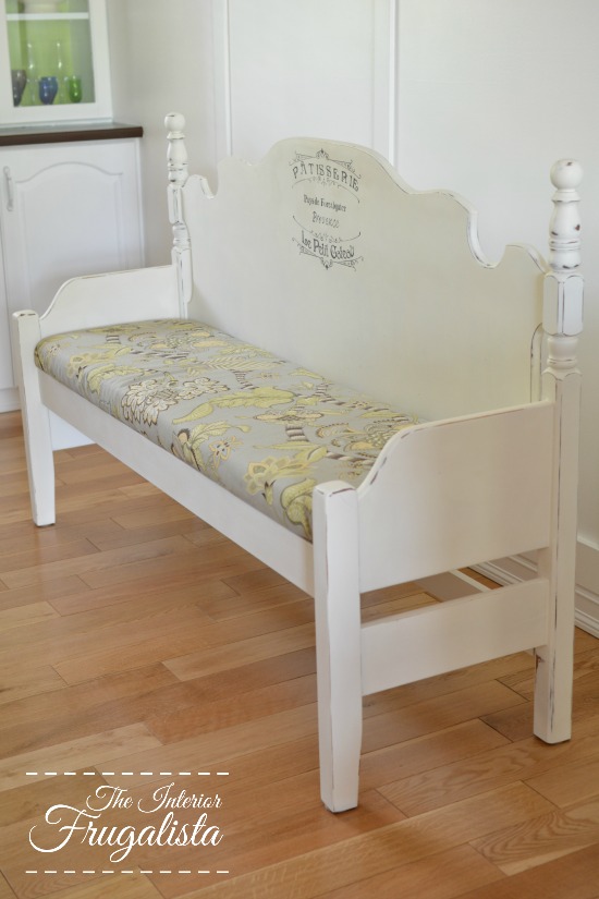 Headboard and footboard transformed into upholstered dining bench
