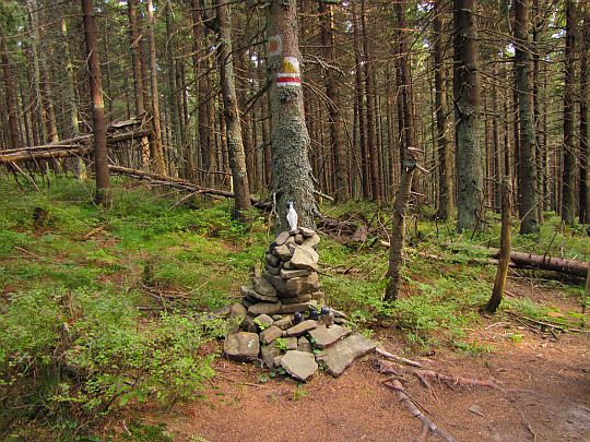 Kamienny kopczyk z figurą MB pod Cylem Hali Śmietanowej. 