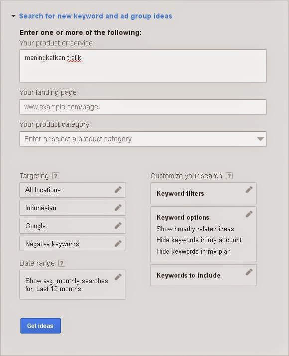 Cara Riset Keywords Dengan Keywords Planner