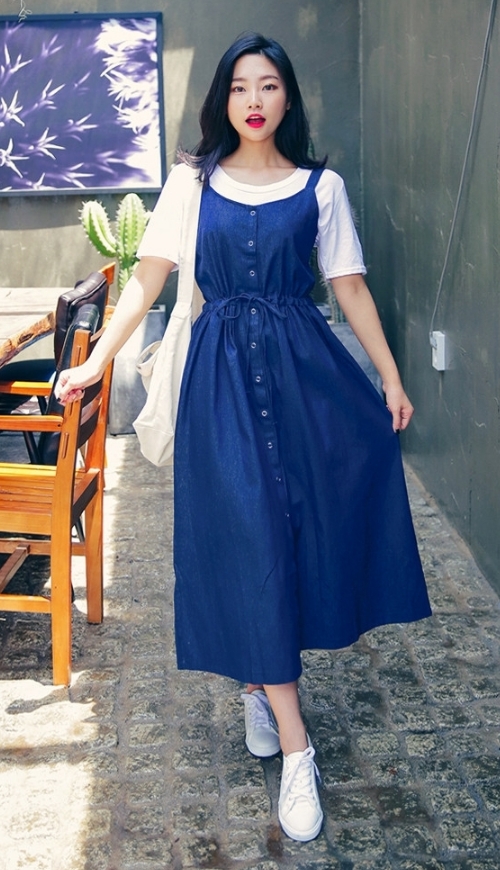 [Hotping] Snap Button Front Drawstring Dress | KSTYLICK - Latest Korean ...
