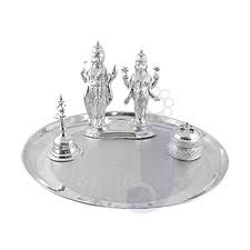 Awesome Silver Diwali Puja Thali, Silver Diwali Pooja Thalis, Silver Pooja Thali