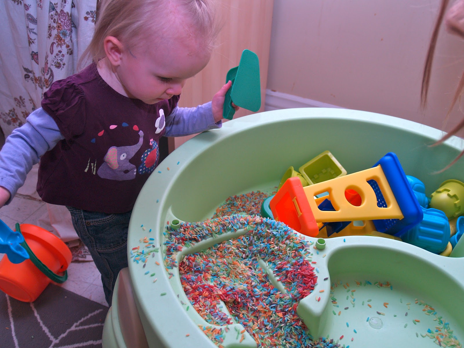 Crafty lineage: Sensory Table with colored rice