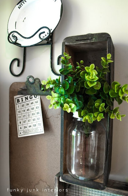 bingo - vintage sewing machine drawer / Wall art with junk for coats - a unique entryway by FunkyJunkInteriors.net